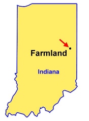 Farmland is in east central Indiana, east of Muncie and northwest of Richmond